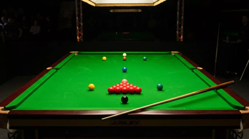 Snookertafel met groene baize, ballen en keu in een Nederlandse setting voor het vergelijken van KSA-vergunde bookmakers